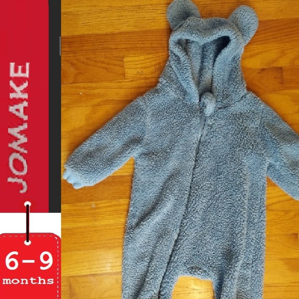 🎁 = 10/$25- Blue Fleece winter suit with ears, size 6-9 months